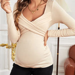 Load image into Gallery viewer, Maternity Cross Wrap, Long Sleeve, V-Neck Ribbed Top
