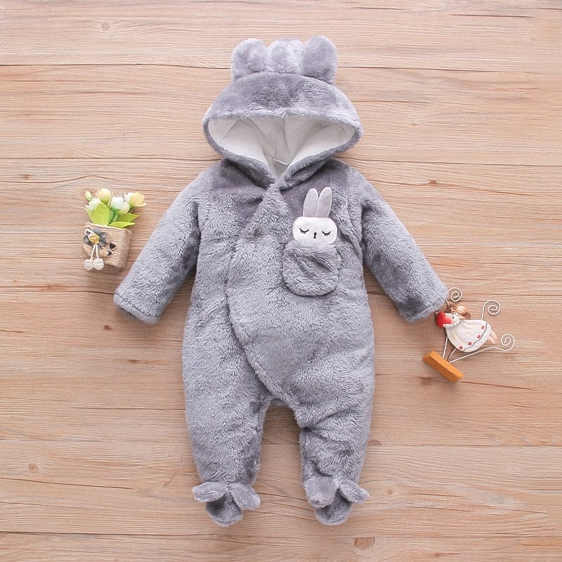 Winter-Ready Baby Rabbit Jumpsuit - Cozy Fleece Hooded Pattern for Boy & Girls
