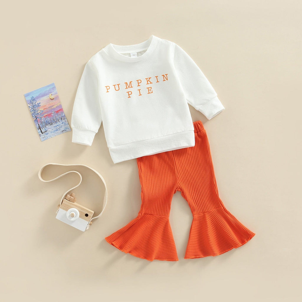Cute Girls Clothes Set with Pumpkin Flare Pants - Perfect for Halloween
