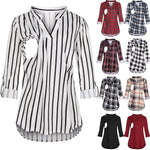 Load image into Gallery viewer, Maternity Breastfeeding Shirt - V-Neck Long Sleeve Nursing Tops - Perfect look with Jeans
