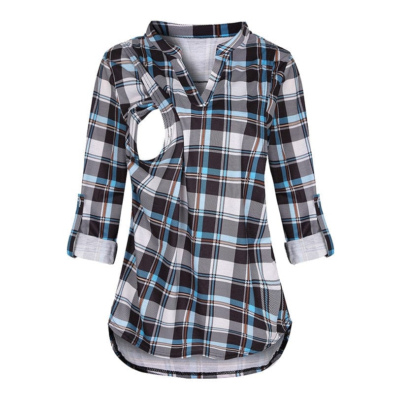 Ultimate Convenience: Expertly-Designed Nursing Shirt with Long Sleeves & Stripes for