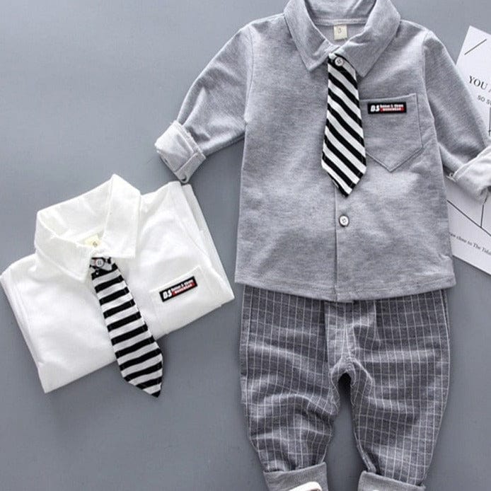 Stylish Baby Boy Gentleman Suit Set with Long Sleeve Shirt, Tie, and Pants