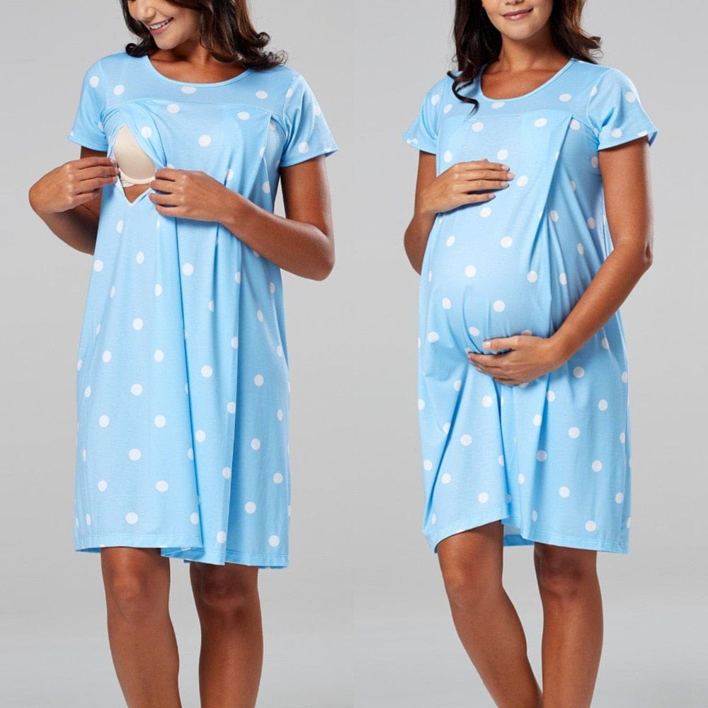 Premium Maternity Nursing Nightgown with Built-In Bra - Sizes S to 2XL