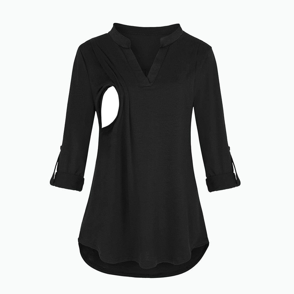 Ultimate Convenience: Expertly-Designed Nursing Shirt with Long Sleeves & Stripes for