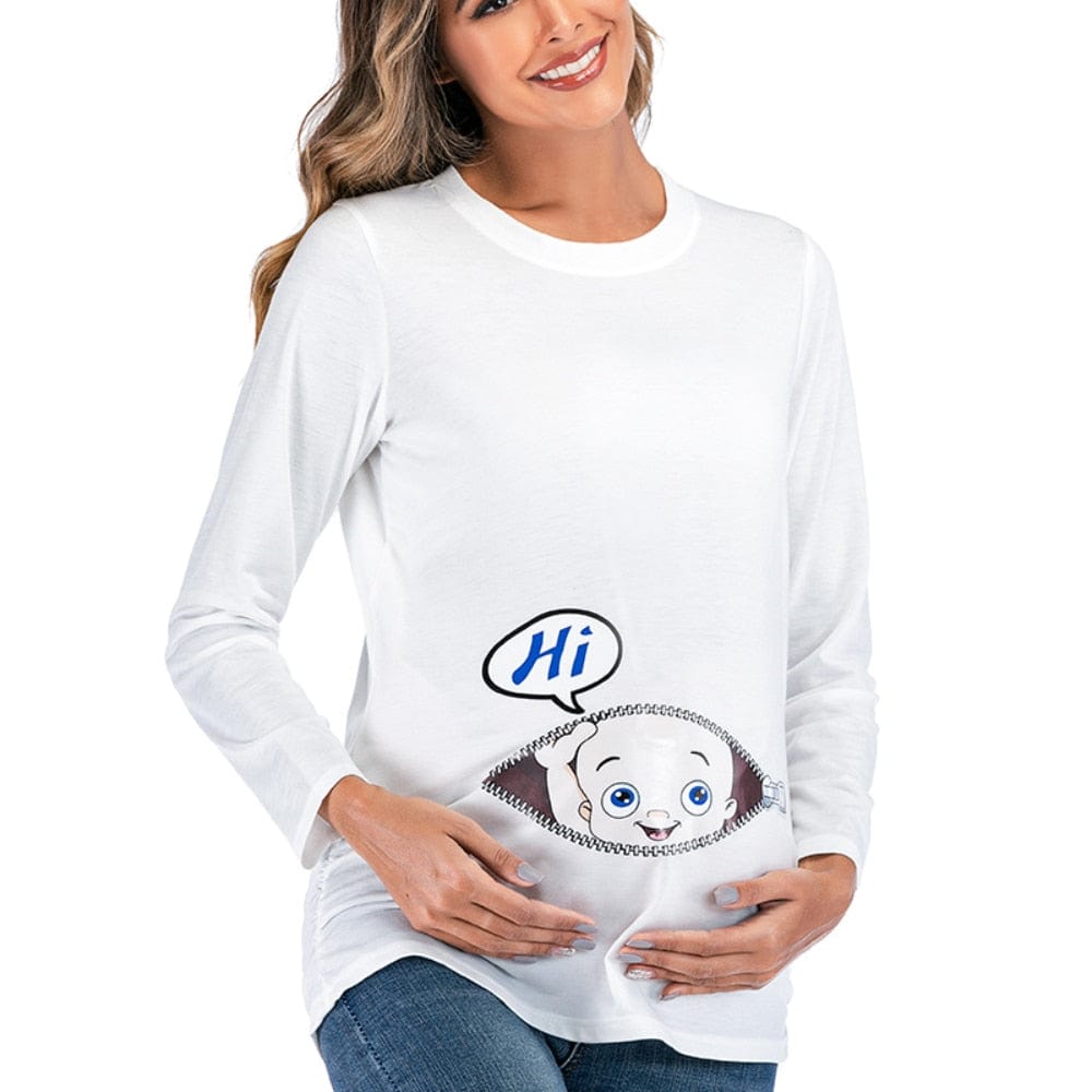 Expertly Designed Women's Maternity Long Sleeve T-Shirt - Stylish and Comfortable Crew Neck