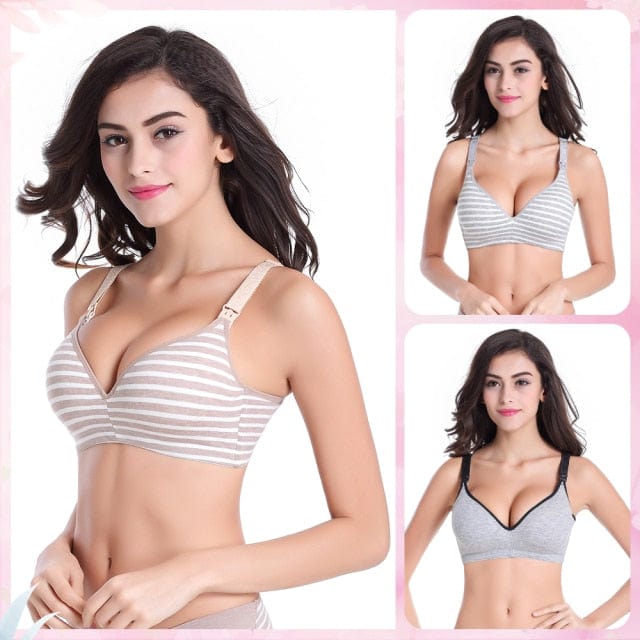 "Set of three comfortable maternity nursing bras for breastfeeding, ideal for pregnant women and new mothers