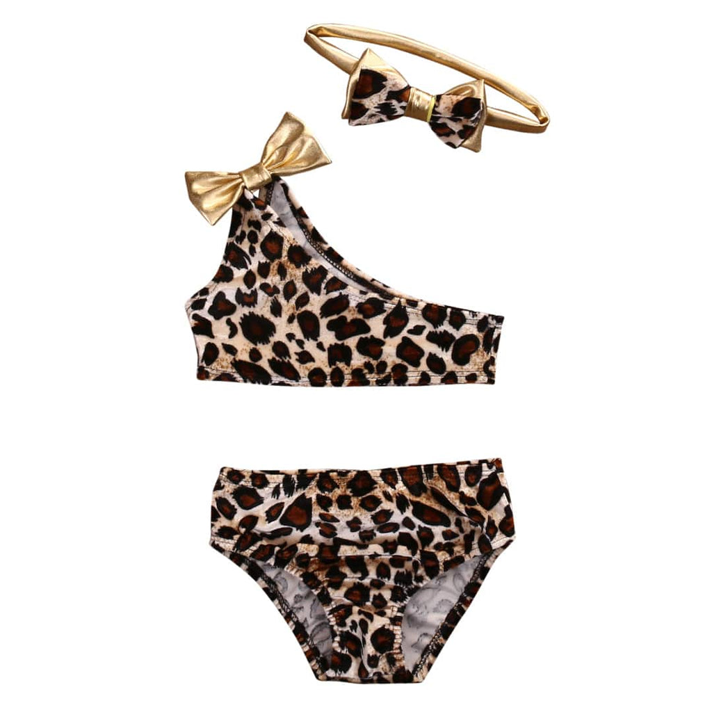 Elegant 3-Piece Baby Girl Leopard Print Bikini Set with Adorable Bow 