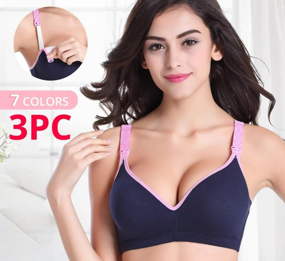"Set of three comfortable maternity nursing bras for breastfeeding, ideal for pregnant women and new mothers