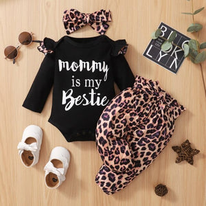 Leopard Print 3 Piece Baby Girl Set - Ideal Outfit for Your Little One