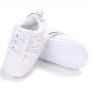 Premium Soft Sole Leather Sneakers for Baby Boys and Girls with Stylish Striped Design