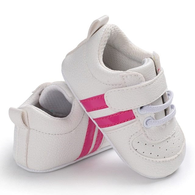 Premium Soft Sole Leather Sneakers for Baby Boys and Girls with Stylish Striped Design