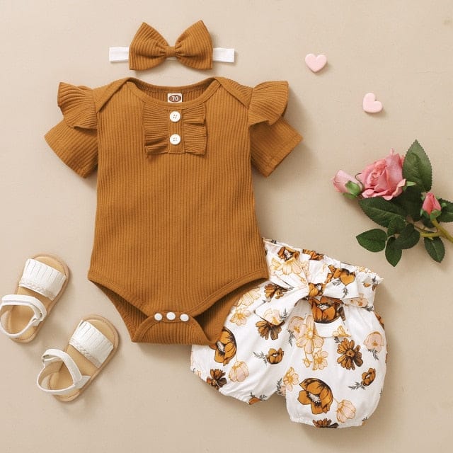 Elegant 3-Piece Button Romper Outfit for Baby Girls - Get Your Little Princess Summer Ready