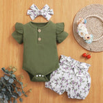 Load image into Gallery viewer, Elegant 3-Piece Button Romper Outfit for Baby Girls - Get Your Little Princess Summer Ready
