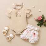 Load image into Gallery viewer, Get Your Little Princess Summer-Ready with Our Elegant 3-Piece Baby Girl Button Romper Outfit
