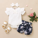 Load image into Gallery viewer, Baby girl Onesie with Shorts and Matching Headband
