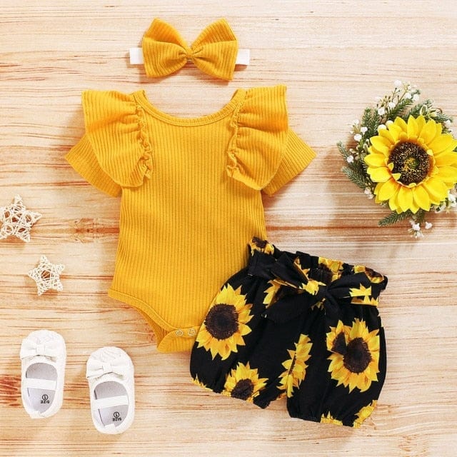 Elegant 3-Piece Button Romper Outfit for Baby Girls - Get Your Little Princess Summer Ready