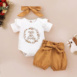 Load image into Gallery viewer, Get Your Little Princess Summer-Ready with Our Elegant 3-Piece Baby Girl Button Romper Outfit
