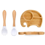 Load image into Gallery viewer, 3 Piece Bamboo Plate Silicone Suction Kids Wooden Feeding Tableware for Enhanced Learning Experience
