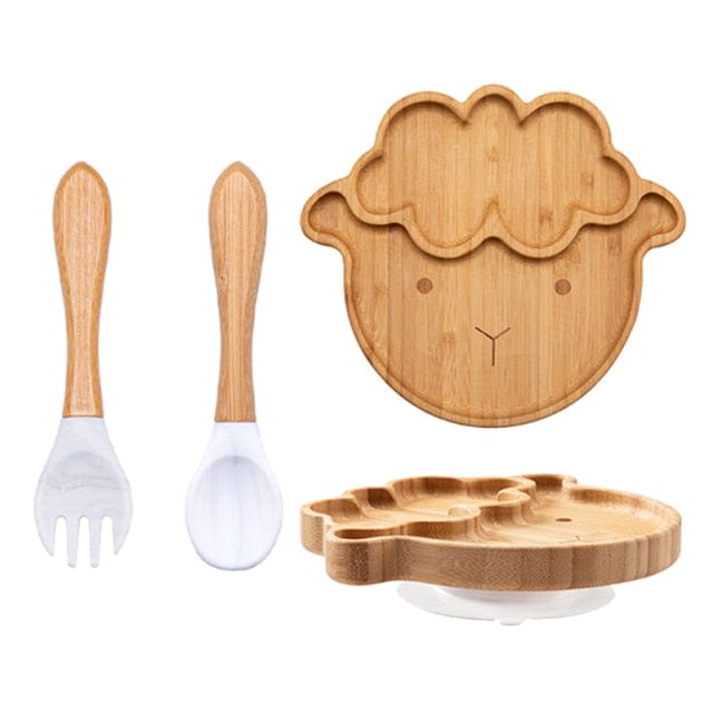 Enhance Your Child's Learning with 3 Piece Bamboo Plate Silicone Suction Kids Wooden Feeding Tableware,