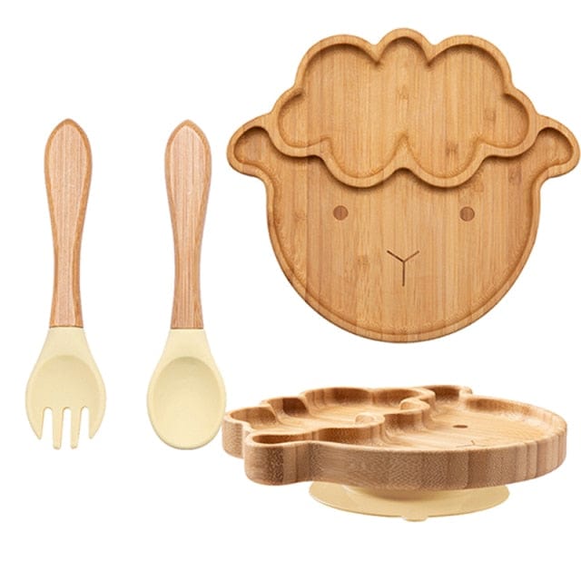3 Piece Bamboo Plate Silicone Suction Kids Wooden Feeding Tableware for Enhanced Learning Experience