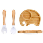 Load image into Gallery viewer, 3 Piece Bamboo Plate Silicone Suction Kids Wooden Feeding Tableware for Enhanced Learning Experience
