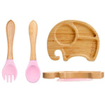 Load image into Gallery viewer, Enhance Your Child&#39;s Learning with 3 Piece Bamboo Plate Silicone Suction Kids Wooden Feeding Tableware,
