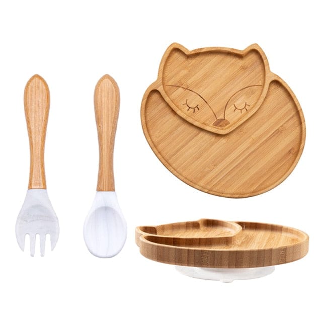Enhance Your Child's Learning with 3 Piece Bamboo Plate Silicone Suction Kids Wooden Feeding Tableware,