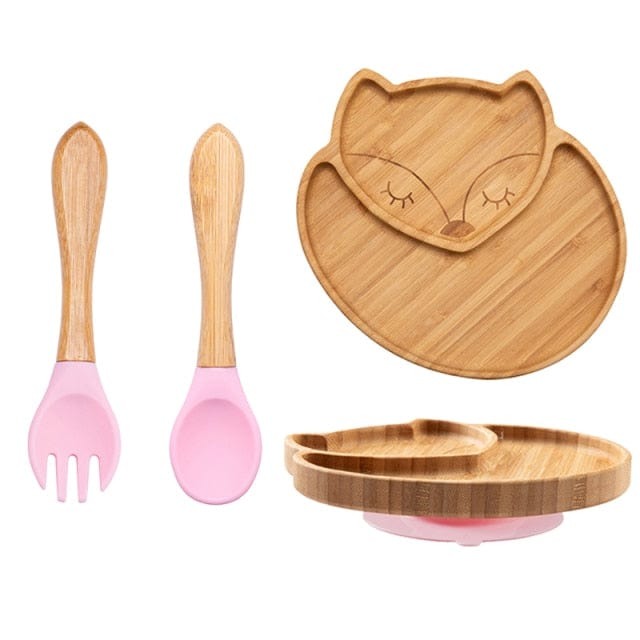 3 Piece Bamboo Plate Silicone Suction Kids Wooden Feeding Tableware for Enhanced Learning Experience