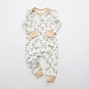 Long-Sleeved Cotton Print Romper for Baby Girls and Boys with Ruffle 